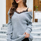 ZELDAlea Openwork V-Neck Long Sleeve Sweater