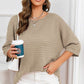 Rolled Round Neck Dropped Shoulder Slit Sweater
