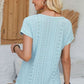 Eyelet Round Neck Rolled Short Sleeve T-Shirt