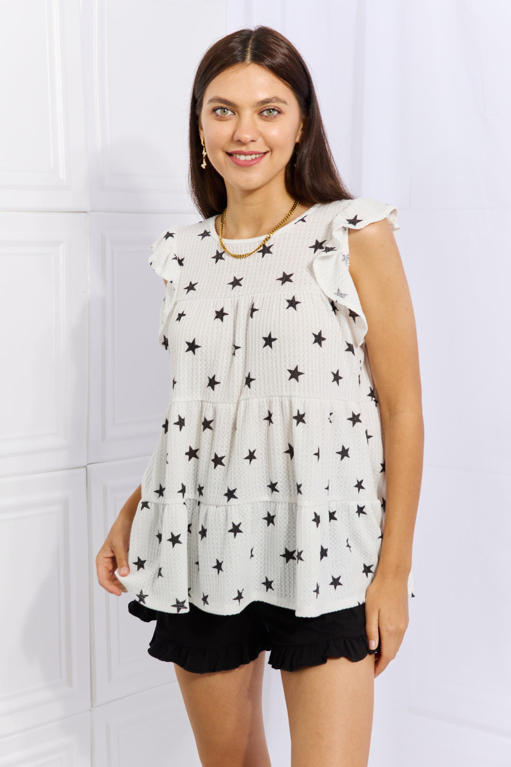Heimish Shine Bright Full Size Butterfly Sleeve Star Print Top *