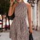 Women's Floral Frill Trim Keyhole Sleeveless Dress