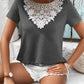 Women's Spliced Lace Contrast Short Sleeve Top