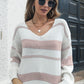 Brilliant Spark Striped V-Neck Drop Shoulder Sweater in Pink or Red