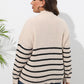 Plus Size Zip-Up Striped Sweater