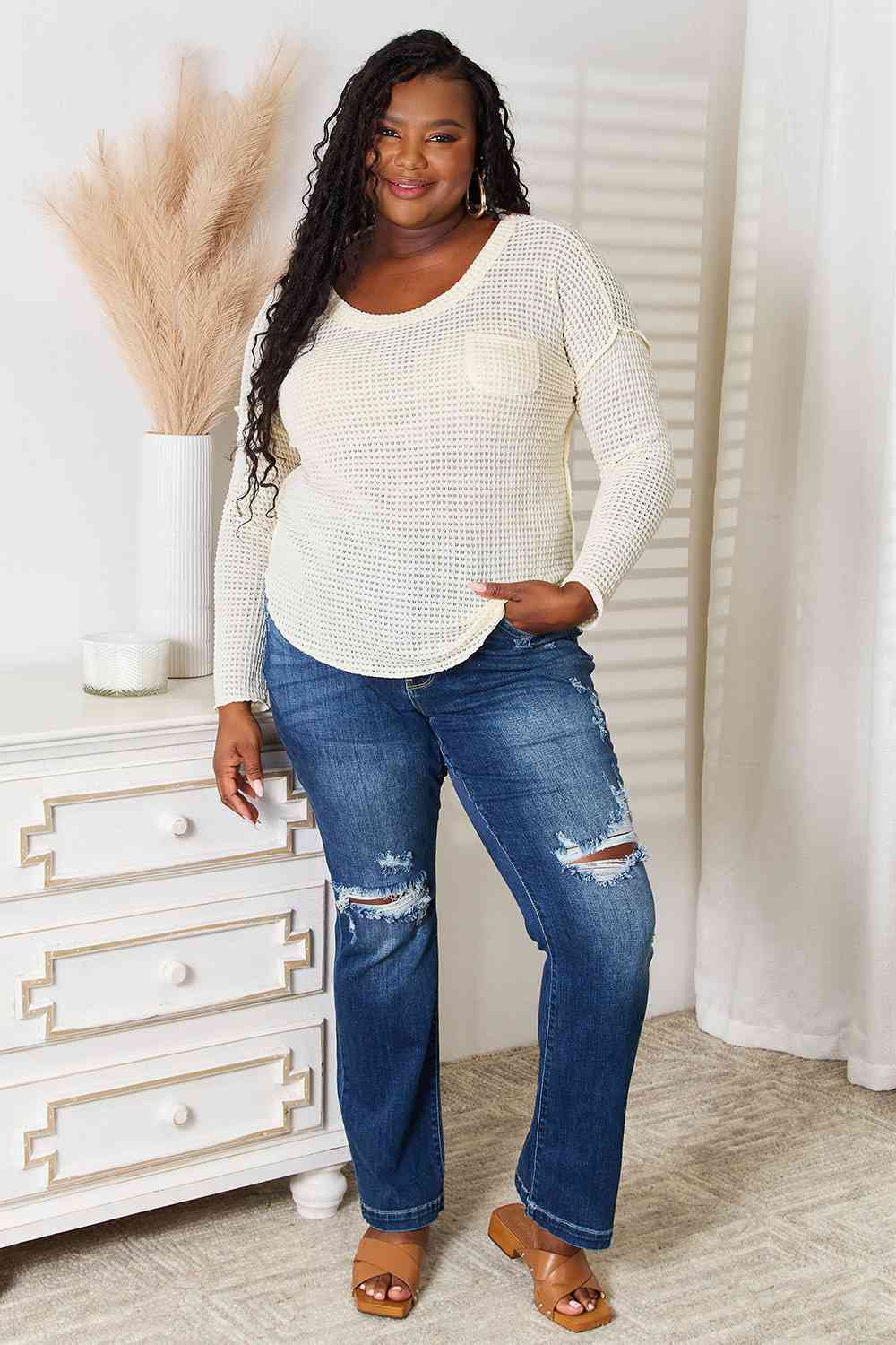 Culture Code Full Size Scoop Neck Patch Pocket Top *