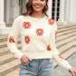 Malibu Dreams Flower Pattern Round Neck Short Sleeve Pullover Sweater