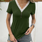 LAQUITETA Lace Trim V-Neck Short Sleeve Blouse