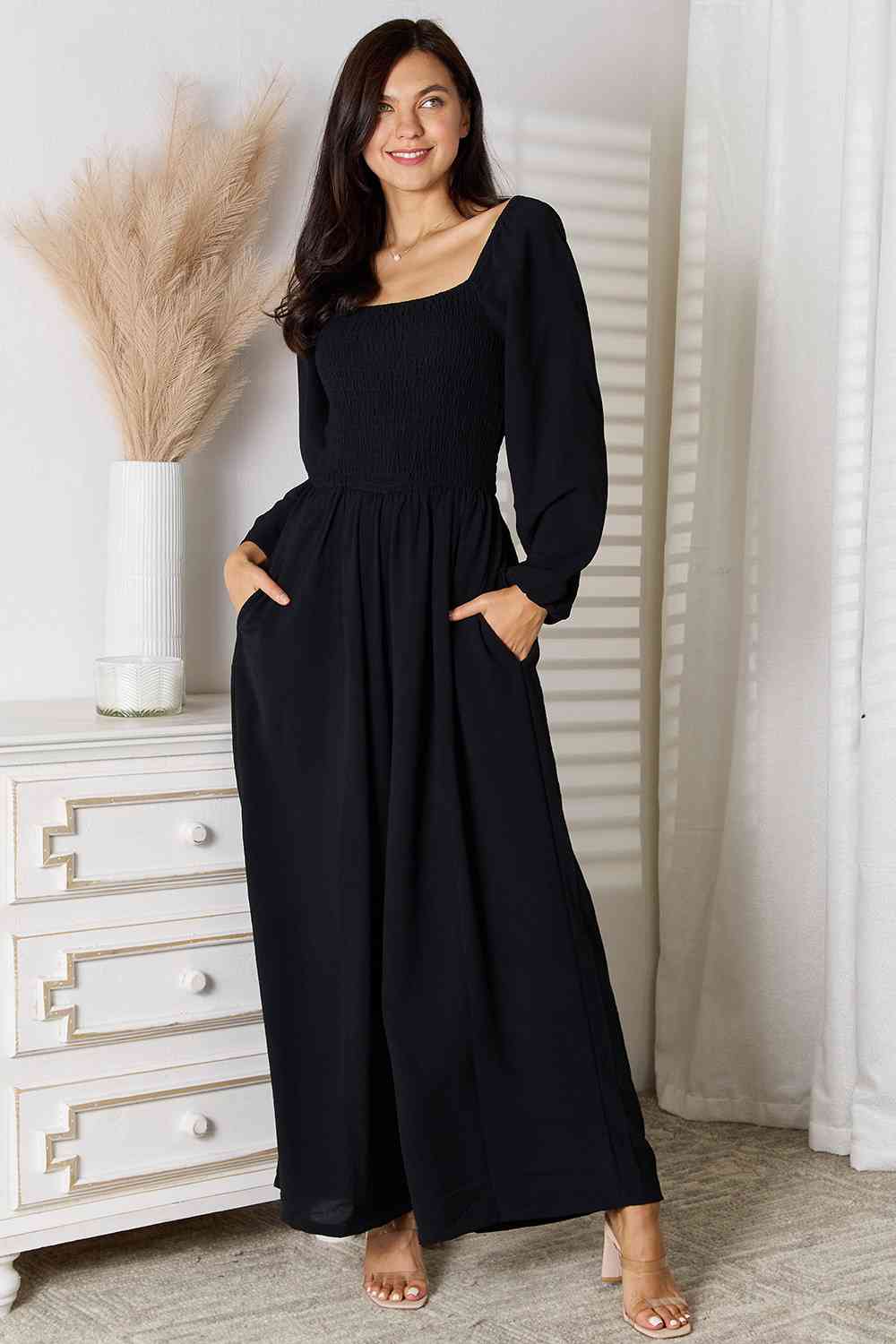 Double Take Square Neck Jumpsuit with Pockets *