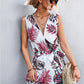 Women's Printed Zip Detail Belted Sleeveless Dress