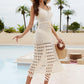 SO SUMMER Fringe Hem Drawstring Waist Split Cover Up Dress