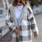 Charcoal Plaid Open Front Hooded Coat