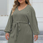 Plus Size Ribbed Tie Front Long Sleeve Sweater Dress