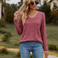 Full Size Ribbed V-Neck Long Sleeve Tee