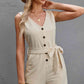 BodatiousJumpers Button Front Belted Beige Sleeveless Romper