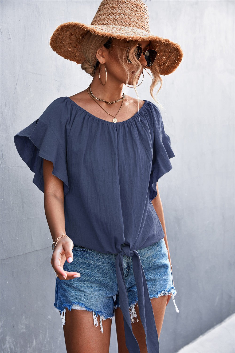 Women's Flutter Sleeve Tie-Front Blouse