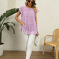 Full Size Swiss Dot Round Neck Tiered Blouse