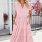 Ruched Notched Cap Sleeve Dress