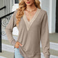 Slit V-Neck Long Sleeve T-Shirt