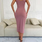 Ribbed Slit Decorative Button Cami Dress