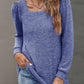 Full Size Heathered Square Neck Long Sleeve T-Shirt