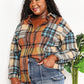 Double Take Full Size Plaid Curved Hem Shirt Jacket with Breast Pockets