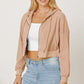 Joelynn Waffle-Knit Drawstring Zip Up Hoodie