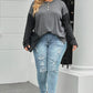 Plus Size Charcoal Gray Round Neck Long Sleeve Buttoned Blouse