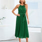 Pleated Spaghetti Strap Tie Waist Midi Dress