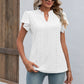 Full Size Eyelet Notched Neck Flutter Sleeve Top