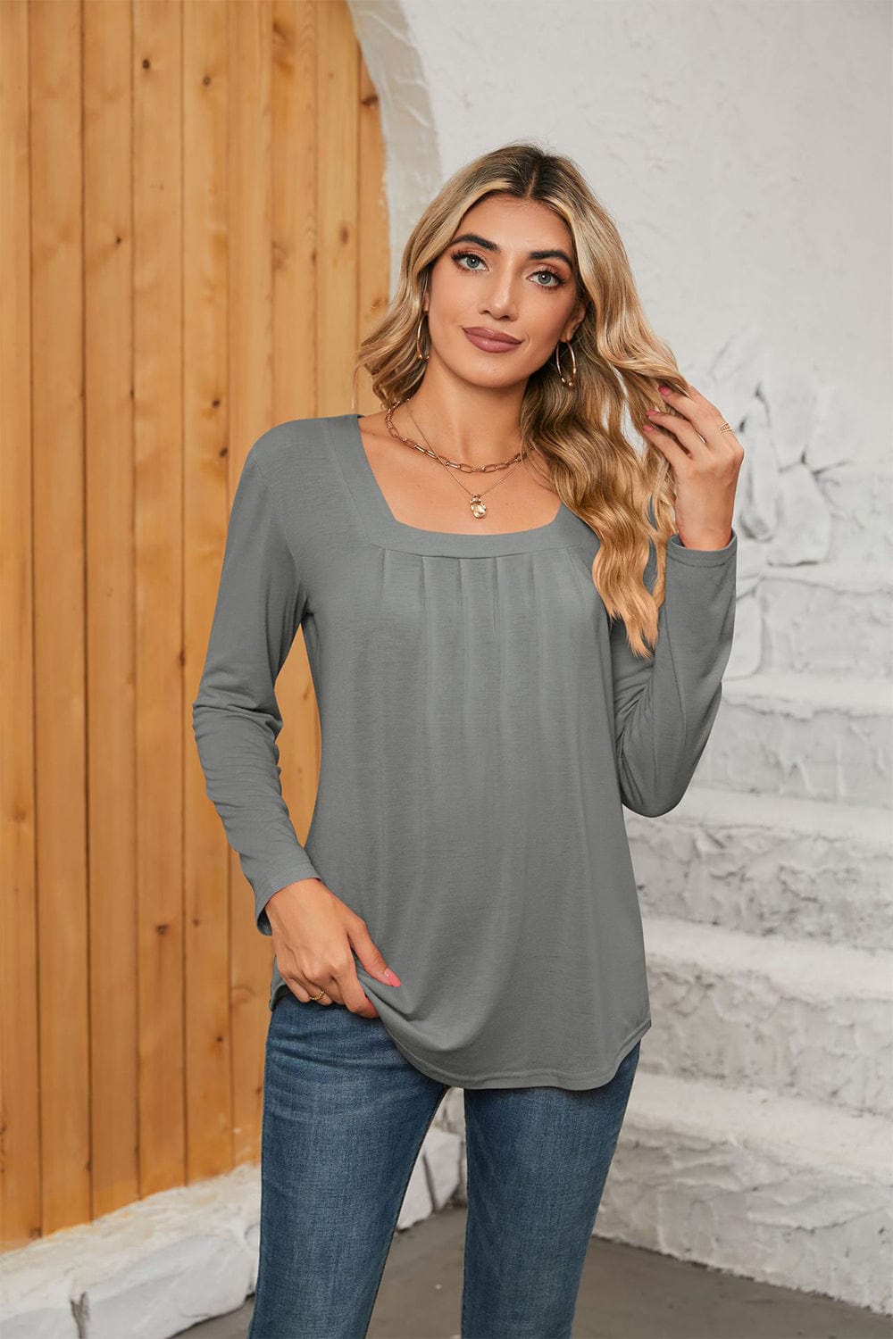 Full Size Square Neck Long Sleeve T-Shirt