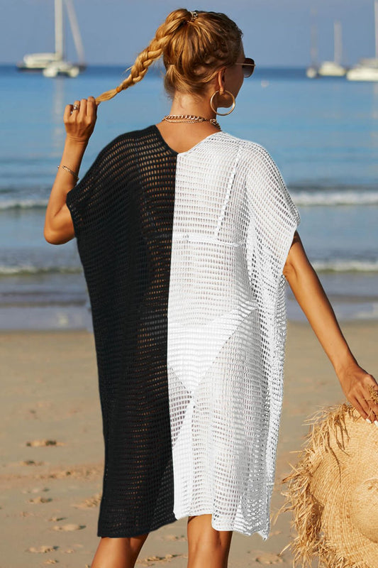 Women's Two-Tone Side Slit Open Front Cover Up