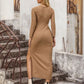 Cutout V-Neck Long Sleeve Slit Dress