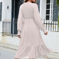 Swiss Dot V-Neck Smocked Lantern Sleeve Ruffle Hem Dress