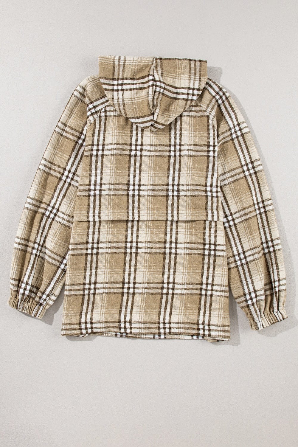 Drawstring Plaid Half Zip Raglan Sleeve Hoodie