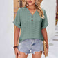 Buttoned Notched Neck Eyelet Top