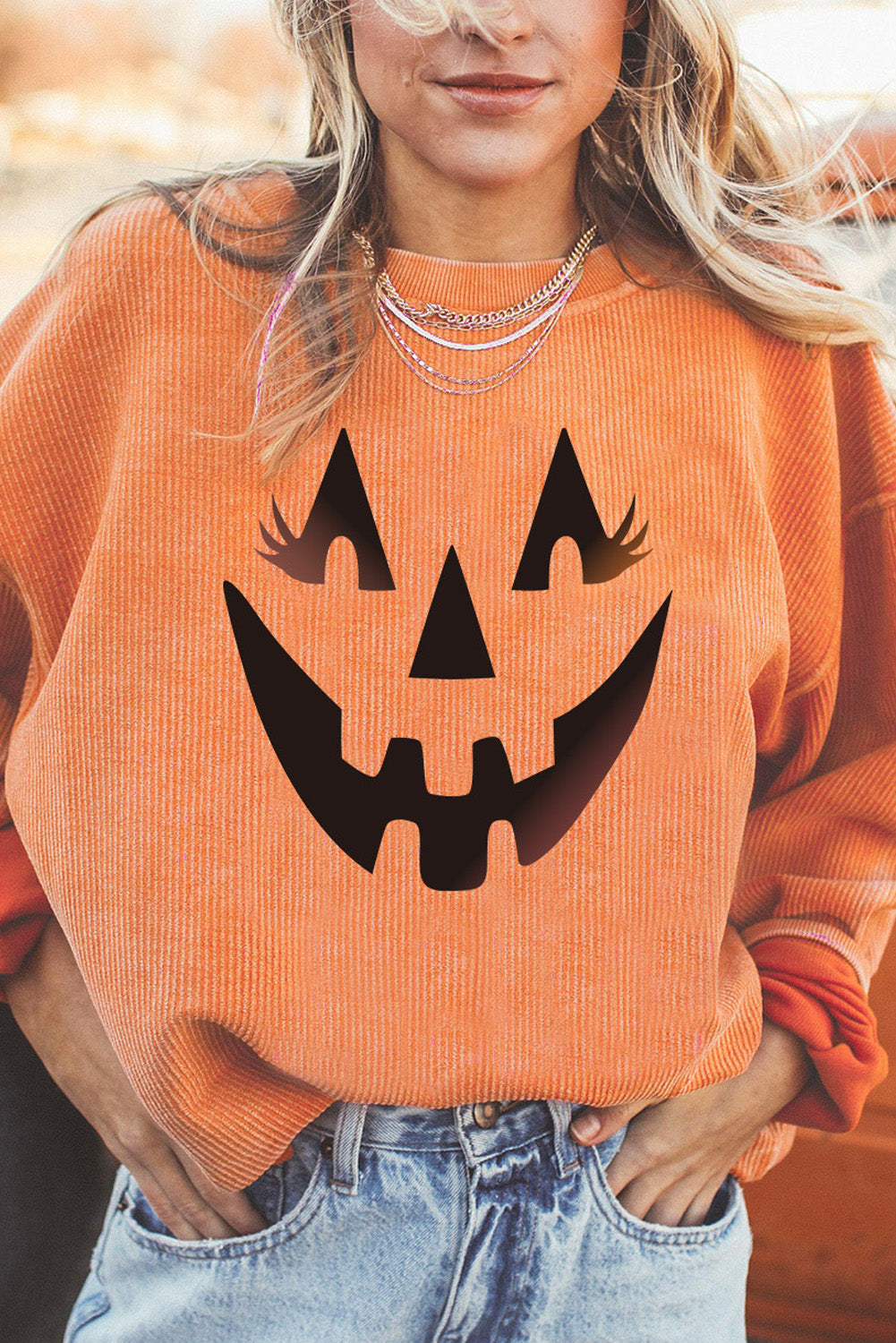 Full Size Round Neck Dropped Shoulder Jack-O'-Lantern Graphic Sweatshirt