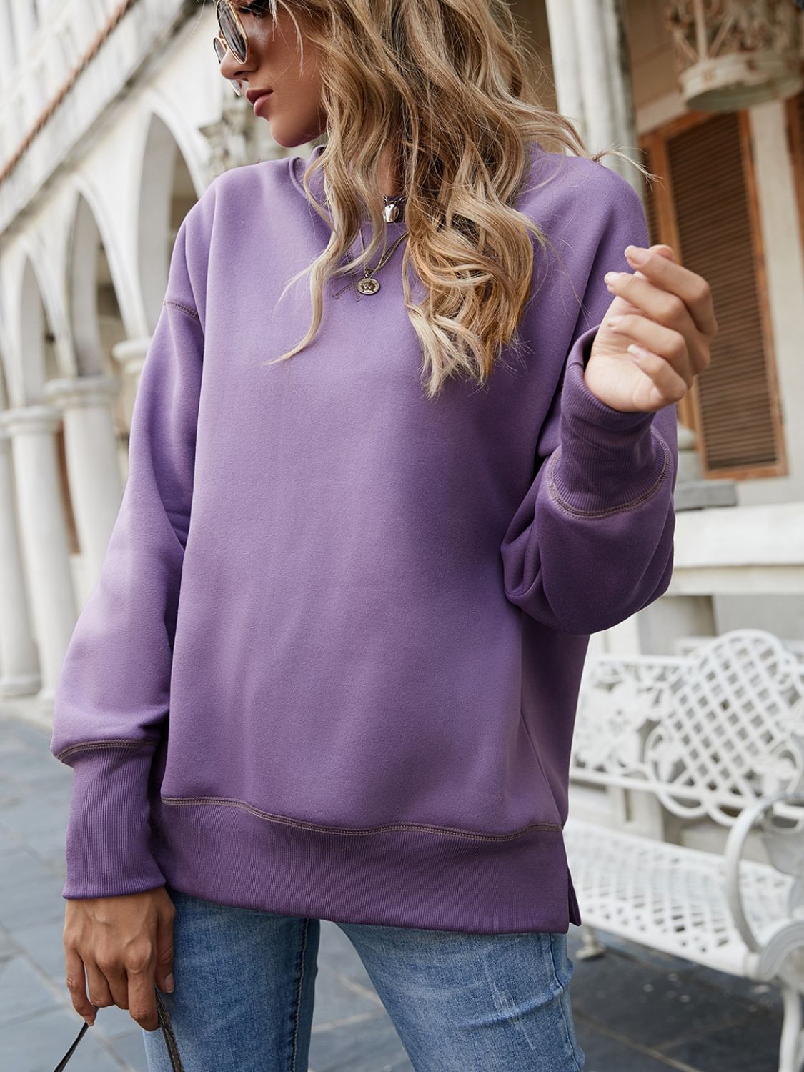 Malibu Dreams Dropped Shoulder Slit Sweatshirt