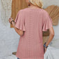 Eyelet Applique V-Neck Cap Sleeve T-Shirt