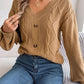 SophisticatedChic Cable-Knit Buttoned V-Neck Sweater