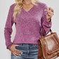 V-Neck Ribbed Long Sleeve Top