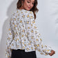Floral V-Neck Balloon Sleeve Peplum Blouse