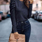 Full Size Decorative Button Puff Sleeve T-Shirt
