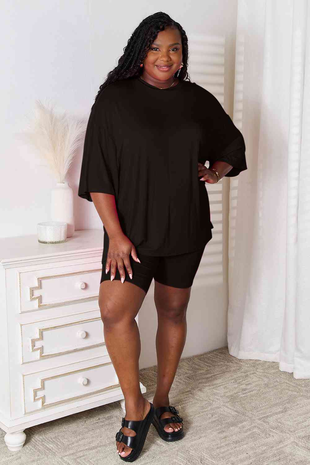 Basic Bae Full Size Soft Rayon Three-Quarter Sleeve Top and Shorts Set *