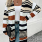 Striped Open Front Drop Shoulder Cardigan