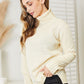 Heimish Cream Full Size Long Sleeve Turtleneck Sweater with Side Slit