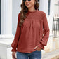Smocked Mock Neck Swiss Dot Top
