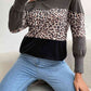 Leopard Print Color Block Cold  Shoulder Top