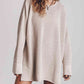 LoversLane Openwork Round Neck Long Sleeve Slit Sweater