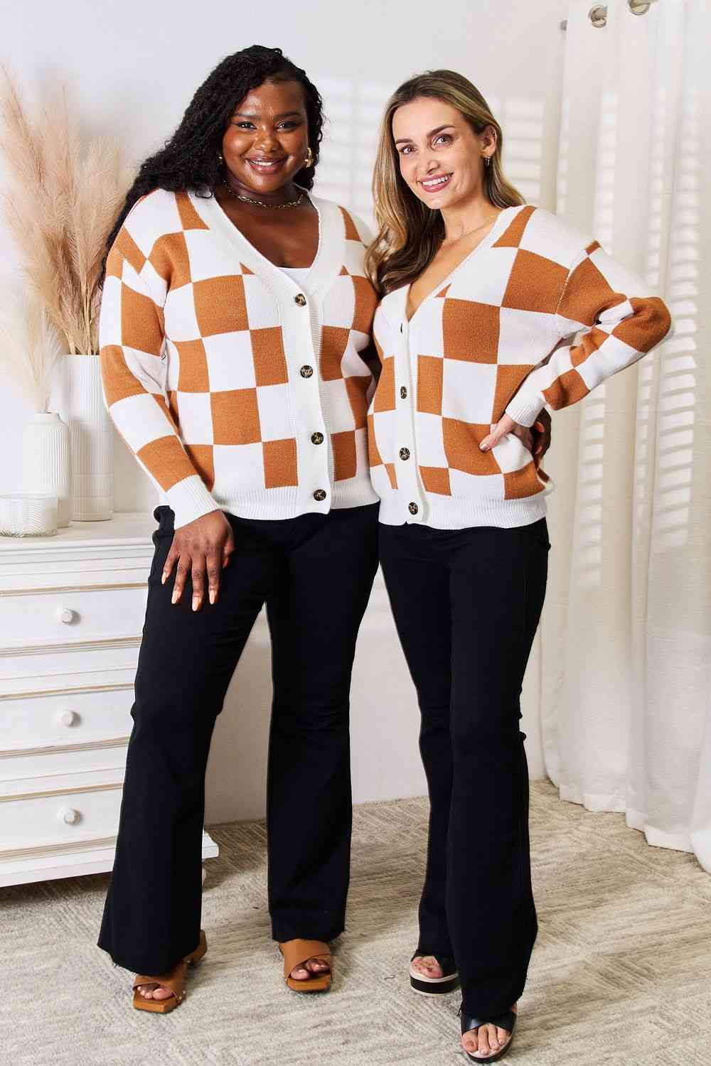 Double Take Button-Up V-Neck Dropped Shoulder Cardigan *