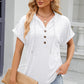 Half Button Drawstring Short Sleeve Hooded T-Shirt